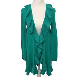 NWT Lilly 100% Cashmere Cardigan Cable Knit Sweater Green Sz Small Y2K Waterfall